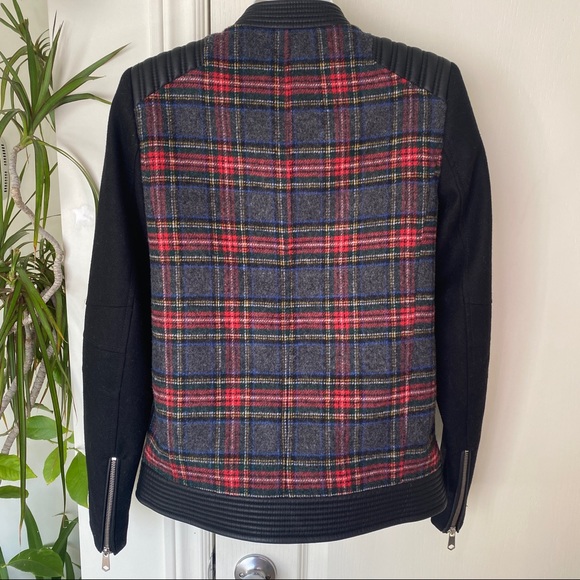 Zara Trafaluc wool blend plaid moto biker jacket XS - Picture 10 of 14